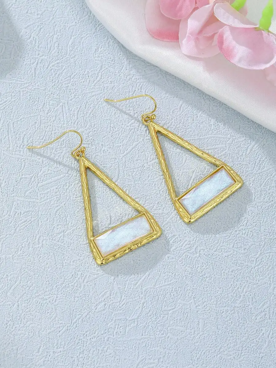Geometric Triangular Drop Earrings With Iridescent Inlay For Women