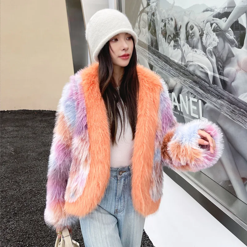 Chic Winter Woman Rainbow Color Tie Dye Imitation Mink Fur Fur Jacket Contrast Color Imitation Fox Fur Coat Furry Cardigan Tops
Chic Winter Woman Rainbow Color Tie Dye Imitation Mink Fur Fur Jacket Contrast Color Imitation Fox Fur Coat Furry Cardigan Tops