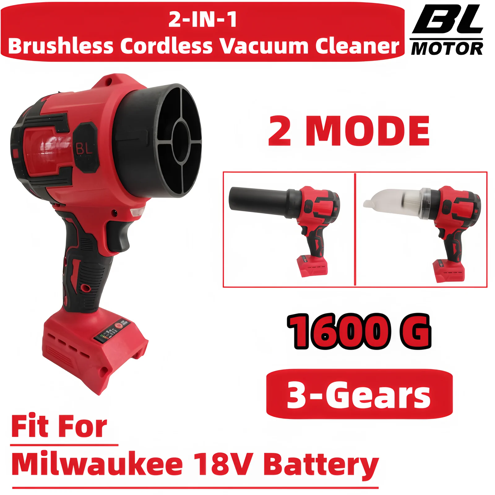 For Milwaukee 18V Battery Brushless 1600g Cordless Vacuum Cleaner Air Duster 3-Gear Blower 2 in 1 Handheld Electric Power Tool
For Milwaukee 18V Battery Brushless 1600g Cordless Vacuum Cleaner Air Duster 3-Gear Blower 2 in 1 Handheld Electric Power Tool