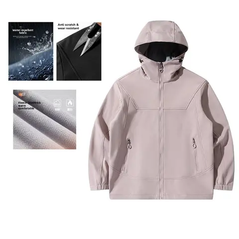 Unisex Waterproof Hooded Rain Jacket Lightweight Softshell Windbreaker Outdoor Hiking Coat with Pockets Spring Fall