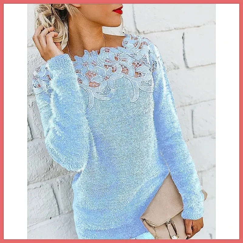 2026 Winter Women's Plush Pullover Sweater with Lace Spliced Long Sleeve, Warm Fashion Simple Top
2026 Winter Women's Plush Pullover Sweater with Lace Spliced Long Sleeve, Warm Fashion Simple Top