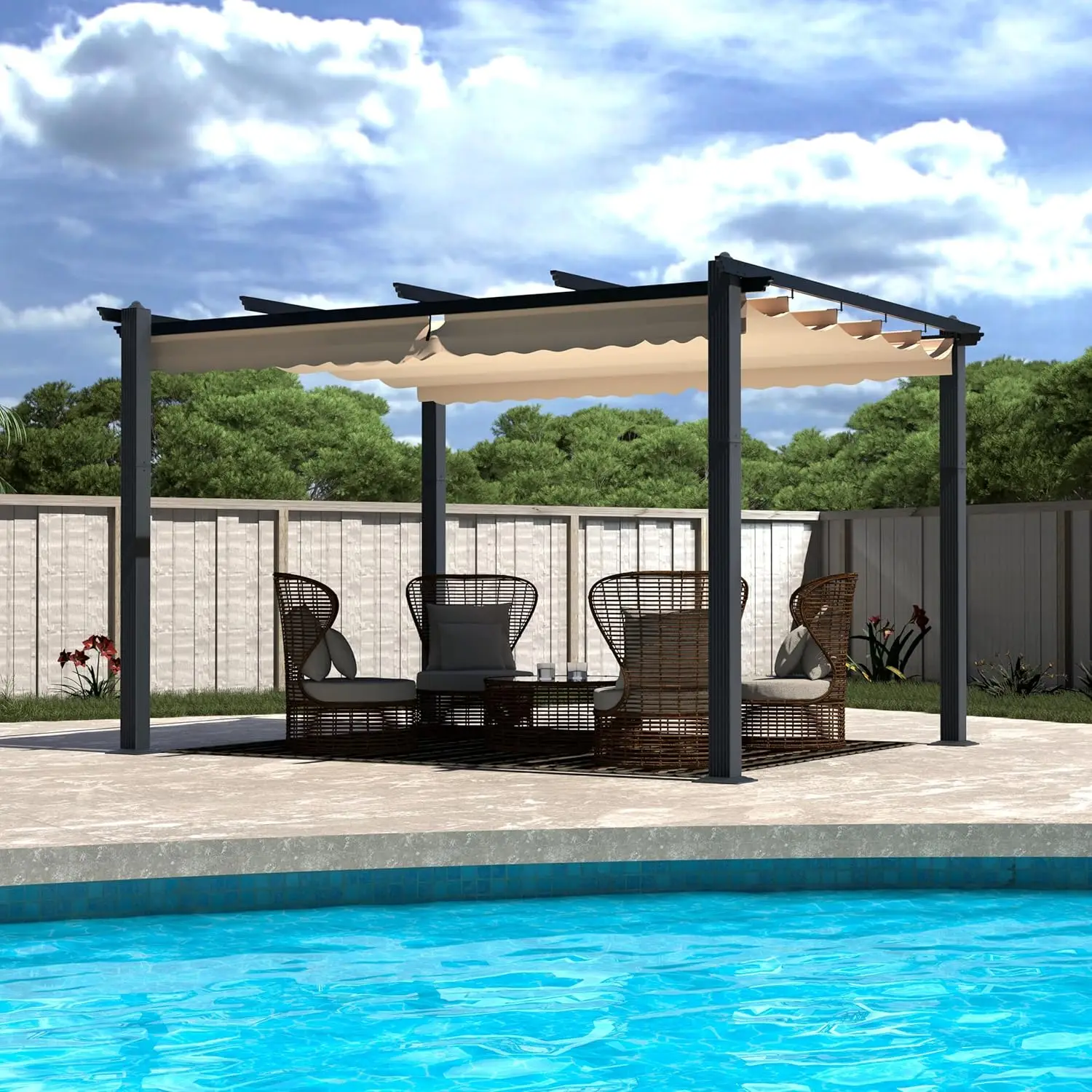 10x10ft Pergola, Metal Pergola w/Thicker Post & Upgraded Retractable Pergola Canopy, Heavy-Duty Aluminum Pergolas and Gazebos
10x10ft Pergola, Metal Pergola w/Thicker Post & Upgraded Retractable Pergola Canopy, Heavy-Duty Aluminum Pergolas and Gazebos