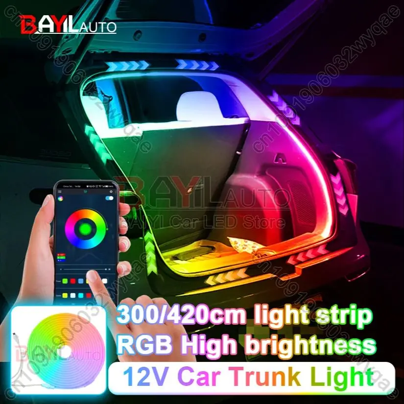 420cm/300cm Car Trunk Light Strip, dynamic Flowing Flexible Multi-Color RGB Neon Atmosphere Light, 12V App Control Ambient Lamp
420cm/300cm Car Trunk Light Strip, dynamic Flowing Flexible Multi-Color RGB Neon Atmosphere Light, 12V App Control Ambient Lamp