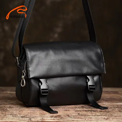 NUPUGOO Men's Shoulder Bag Genuine Leather Casual Crossbody Bags Business High Quality Soft Leather Messenger For 7.9 Inch Ipad