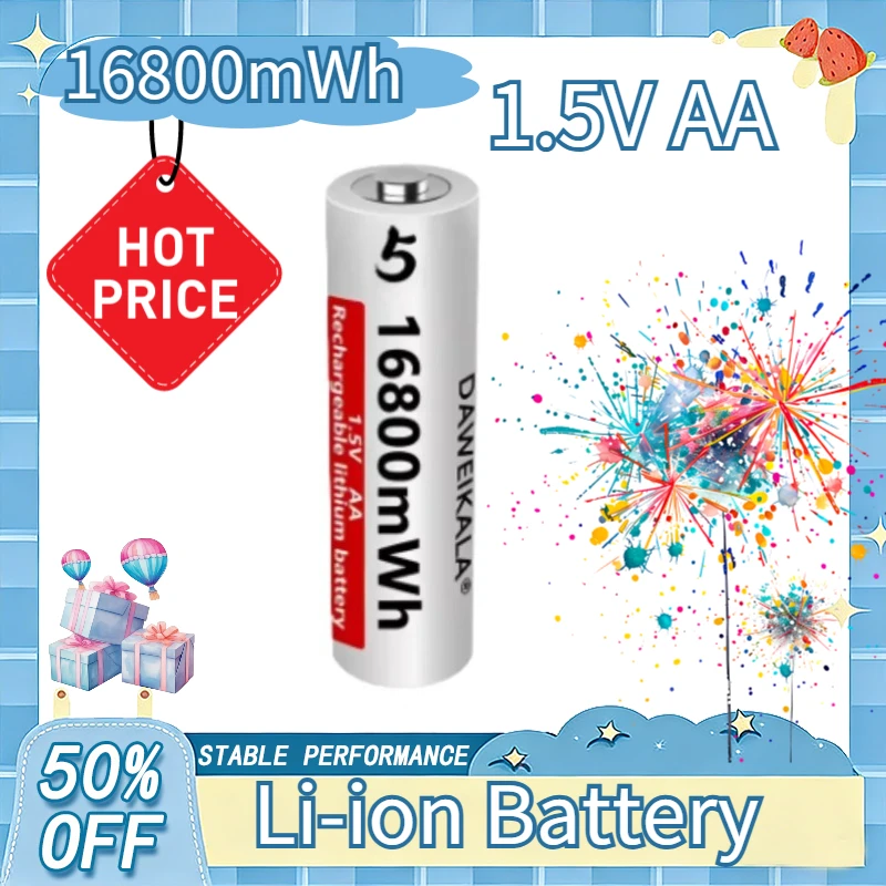 New AA 1.5V 16800MWh Rechargeable Lithium ion Battery for Remote Control Mouse Fan Electric Toys
New AA 1.5V 16800MWh Rechargeable Lithium ion Battery for Remote Control Mouse Fan Electric Toys