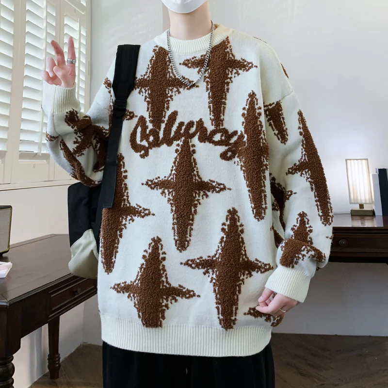 Новый осенне-зимний пуловер с нерегулярным жаккардовым узором, свитер, повседневный вязаный мужской пуловер с круглым вырезом контрастного цвета
Новый осенне-зимний пуловер с нерегулярным жаккардовым узором, свитер, повседневный вязаный мужской пуловер с круглым вырезом контрастного цвета