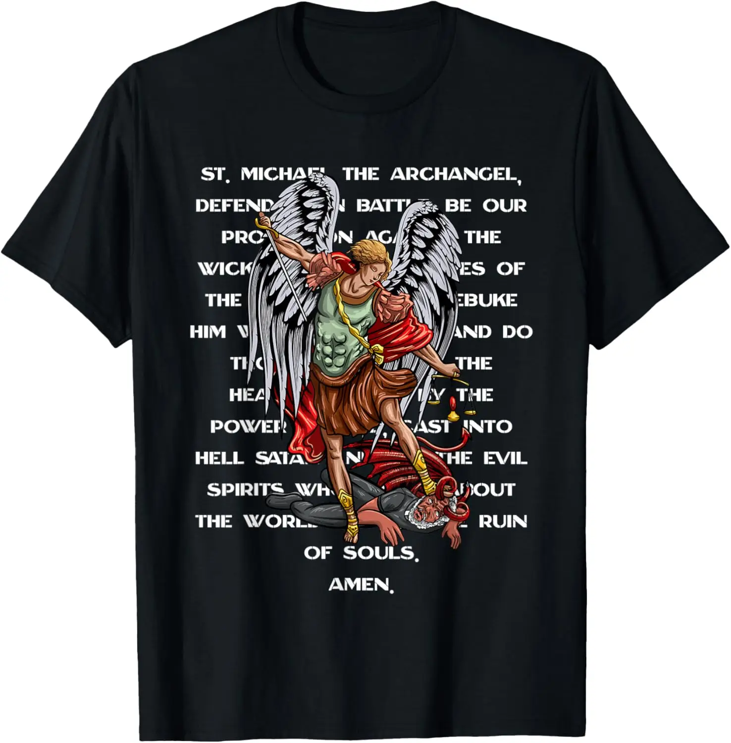 Saint Michael The Archangel Prayer Graphic Tee Breathable Cotton Fashion Short Sleeve T-Shirt for Trip
Saint Michael The Archangel Prayer Graphic Tee Breathable Cotton Fashion Short Sleeve T-Shirt for Trip
