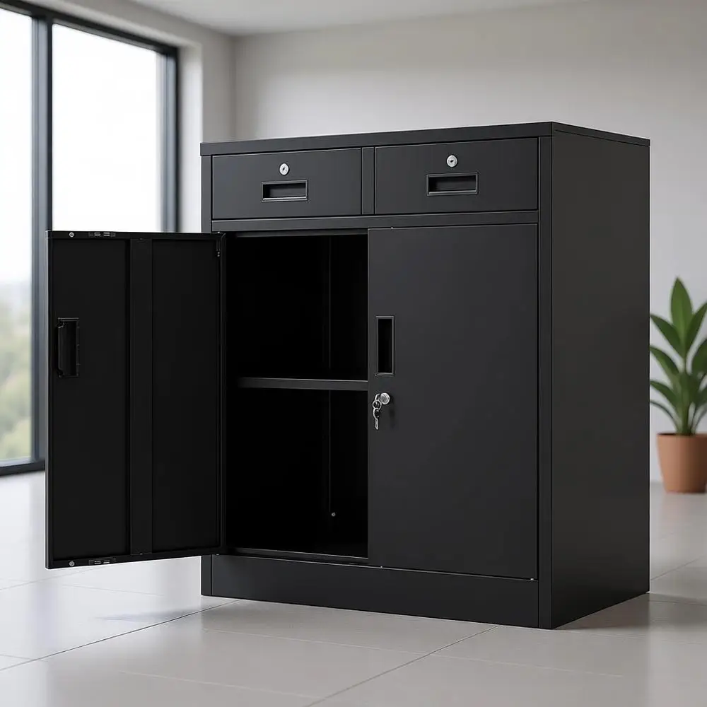 36 Tall Locking Metal Storage Cabinet with 2 Drawers and Adjustable Shelves - Ideal for Office, Garage, Home - Black
36 Tall Locking Metal Storage Cabinet with 2 Drawers and Adjustable Shelves - Ideal for Office, Garage, Home - Black