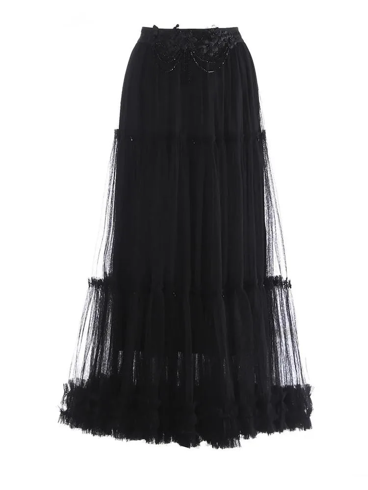 High Elastic Waist Black Mesh Nailed Elegant Ball Gown Half-body Skirt Women Fashion Tide New Spring Autumn
High Elastic Waist Black Mesh Nailed Elegant Ball Gown Half-body Skirt Women Fashion Tide New Spring Autumn