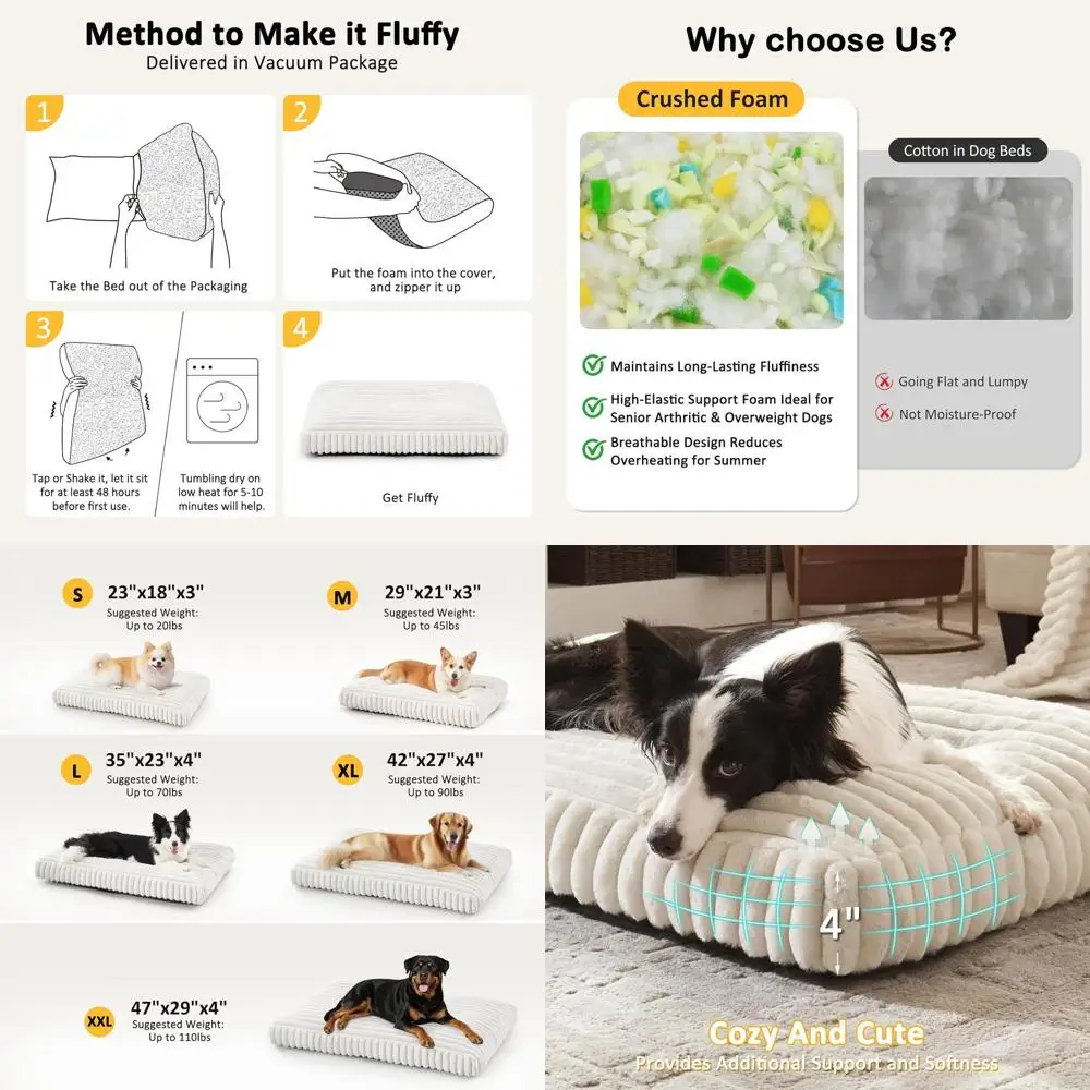 Большая кровать для собак, съемный чехол, нескользящее основание, удобный пенопластовый коврик для использования в помещении
Большая кровать для собак, съемный чехол, нескользящее основание, удобный пенопластовый коврик для использования в помещении