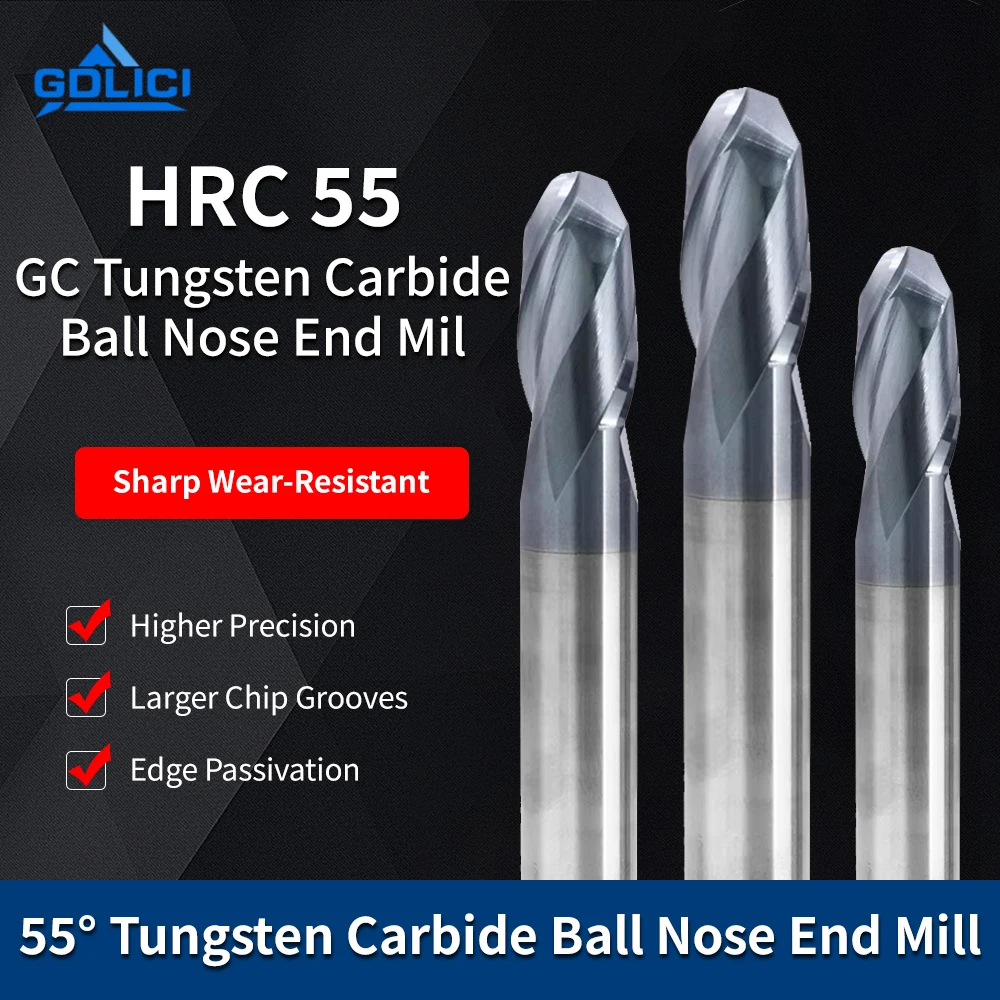 55-degree GC Tungsten Steel Ball Nose End Mill, 2-flute Carbide R-shaped Ball Nose End Mill, CNC Machining Tools
55-degree GC Tungsten Steel Ball Nose End Mill, 2-flute Carbide R-shaped Ball Nose End Mill, CNC Machining Tools