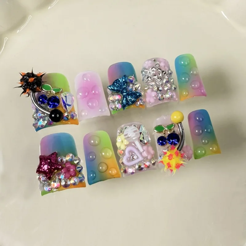 Handmade Duckbill Press on Nails Sweet Cherry Love Rhinestone Gradient Purple Fake Nail Wearable Spice Girls Y2k False Nail Tips
Handmade Duckbill Press on Nails Sweet Cherry Love Rhinestone Gradient Purple Fake Nail Wearable Spice Girls Y2k False Nail Tips