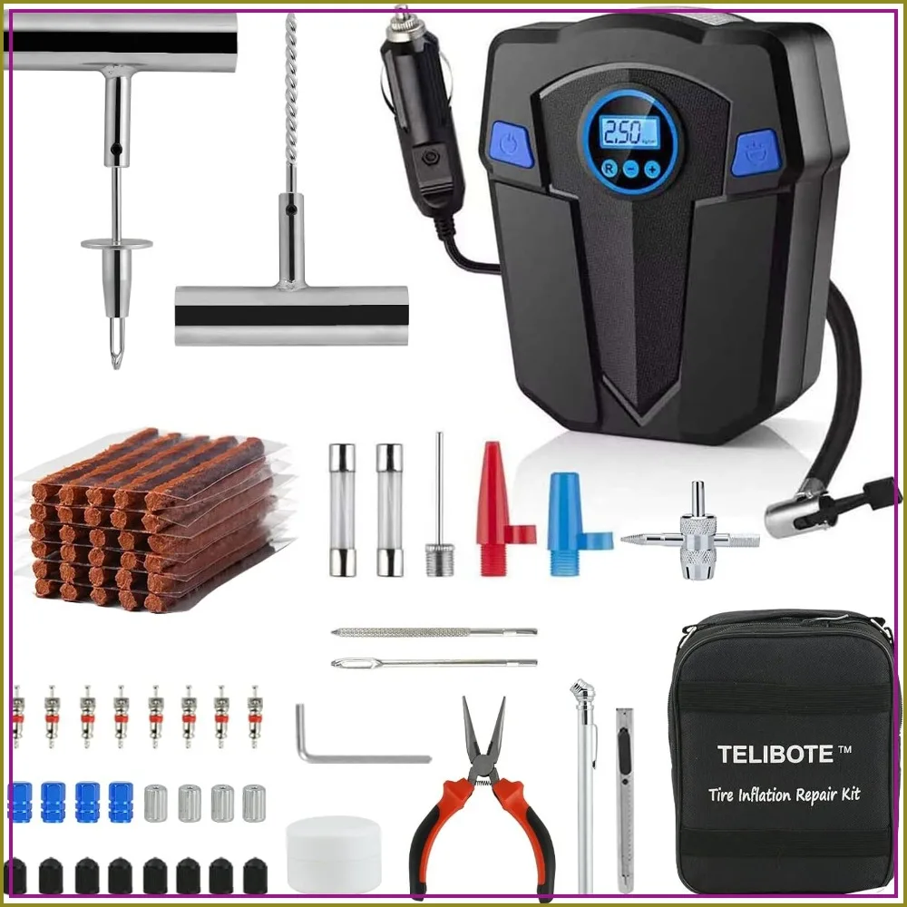 12V Tire Inflator & Repair Kit, 150 PSI Air Compressor for Cars, SUVs, Trucks
12V Tire Inflator & Repair Kit, 150 PSI Air Compressor for Cars, SUVs, Trucks