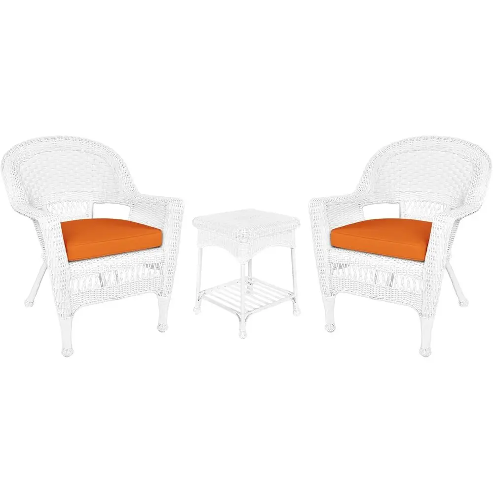 Wicker End Table Trio with Orange Cushions, White
Wicker End Table Trio with Orange Cushions, White