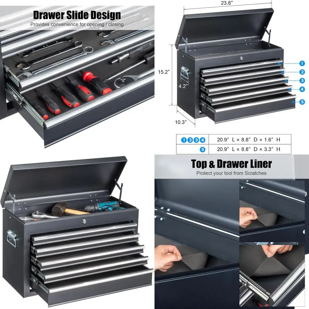 Металлический ящик для инструментов на 24 замка с 5 выдвижными ящиками и верхним лотком для гаража, мастерской и домашнего хранения
Металлический ящик для инструментов на 24 замка с 5 выдвижными ящиками и верхним лотком для гаража, мастерской и домашнего хранения