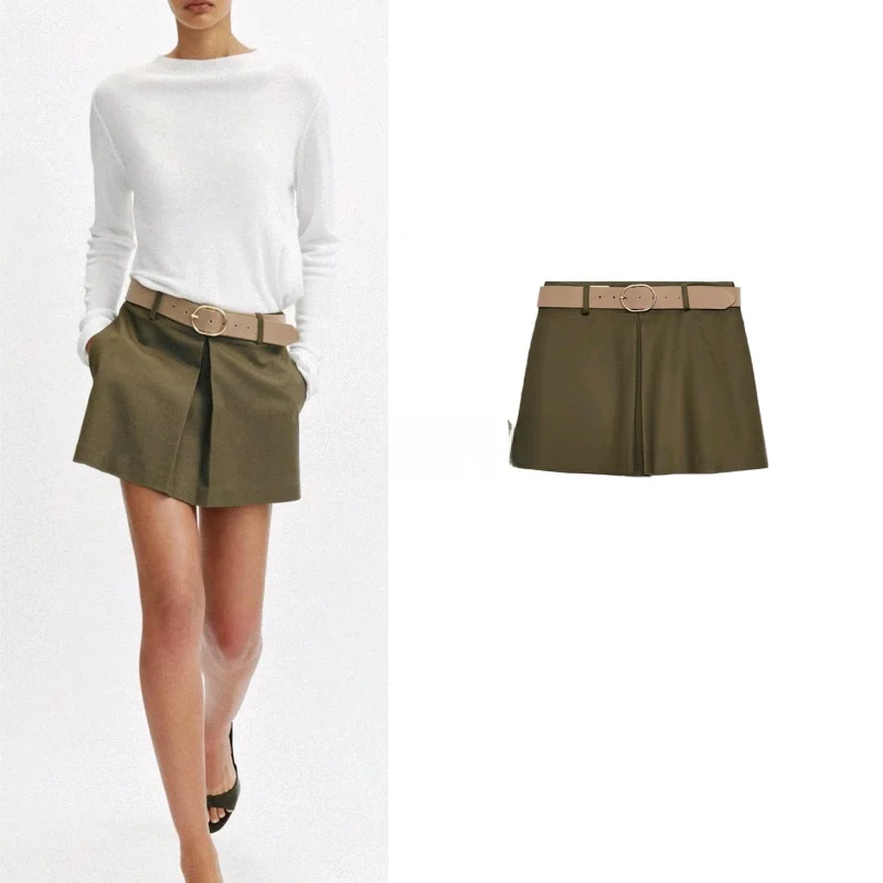Summer New Women's Zipper Short Pure Color Casual Pleated Belted Skirt Pants mid Waist A-Line Dress Polyester Fiber
Summer New Women's Zipper Short Pure Color Casual Pleated Belted Skirt Pants mid Waist A-Line Dress Polyester Fiber