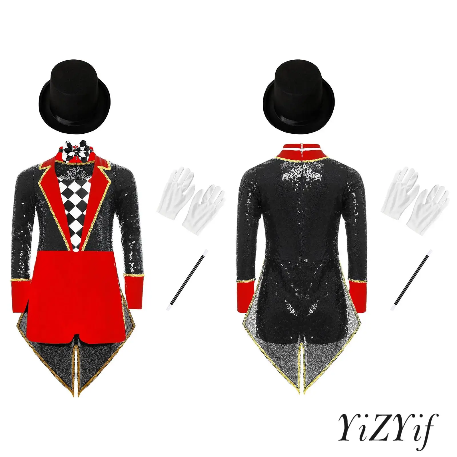 Kids Unisex Halloween Circus Magician Performance Outfit Set Long Sleeve Zipper Tailcoat with Bow Tie And Hat Gloves Magic Wand
Kids Unisex Halloween Circus Magician Performance Outfit Set Long Sleeve Zipper Tailcoat with Bow Tie And Hat Gloves Magic Wand