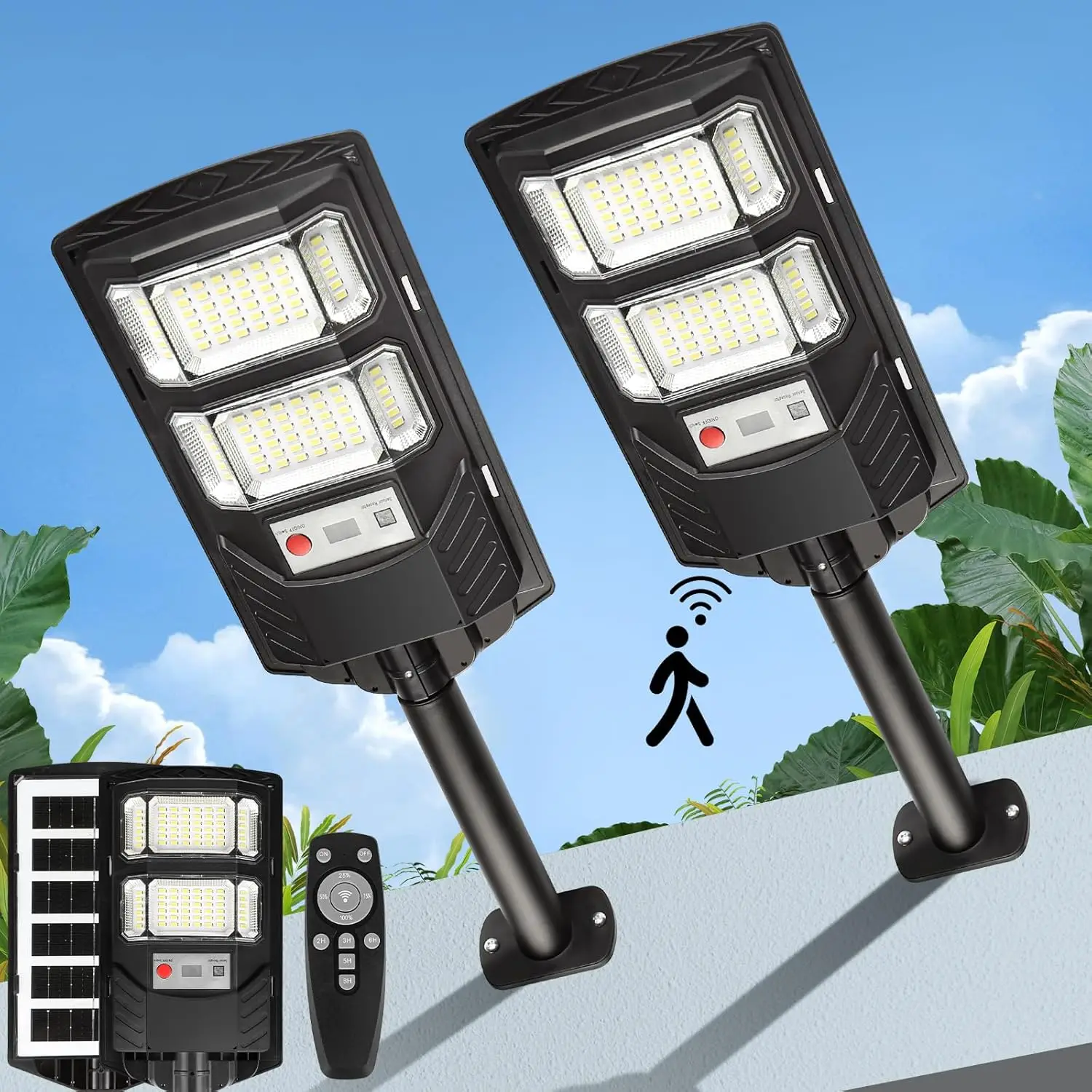 2 Pack Solar Street Lights Outdoor 10000 Lumen Waterproof LED Flood Light with Motion Sensor & Remote Control
2 Pack Solar Street Lights Outdoor 10000 Lumen Waterproof LED Flood Light with Motion Sensor & Remote Control