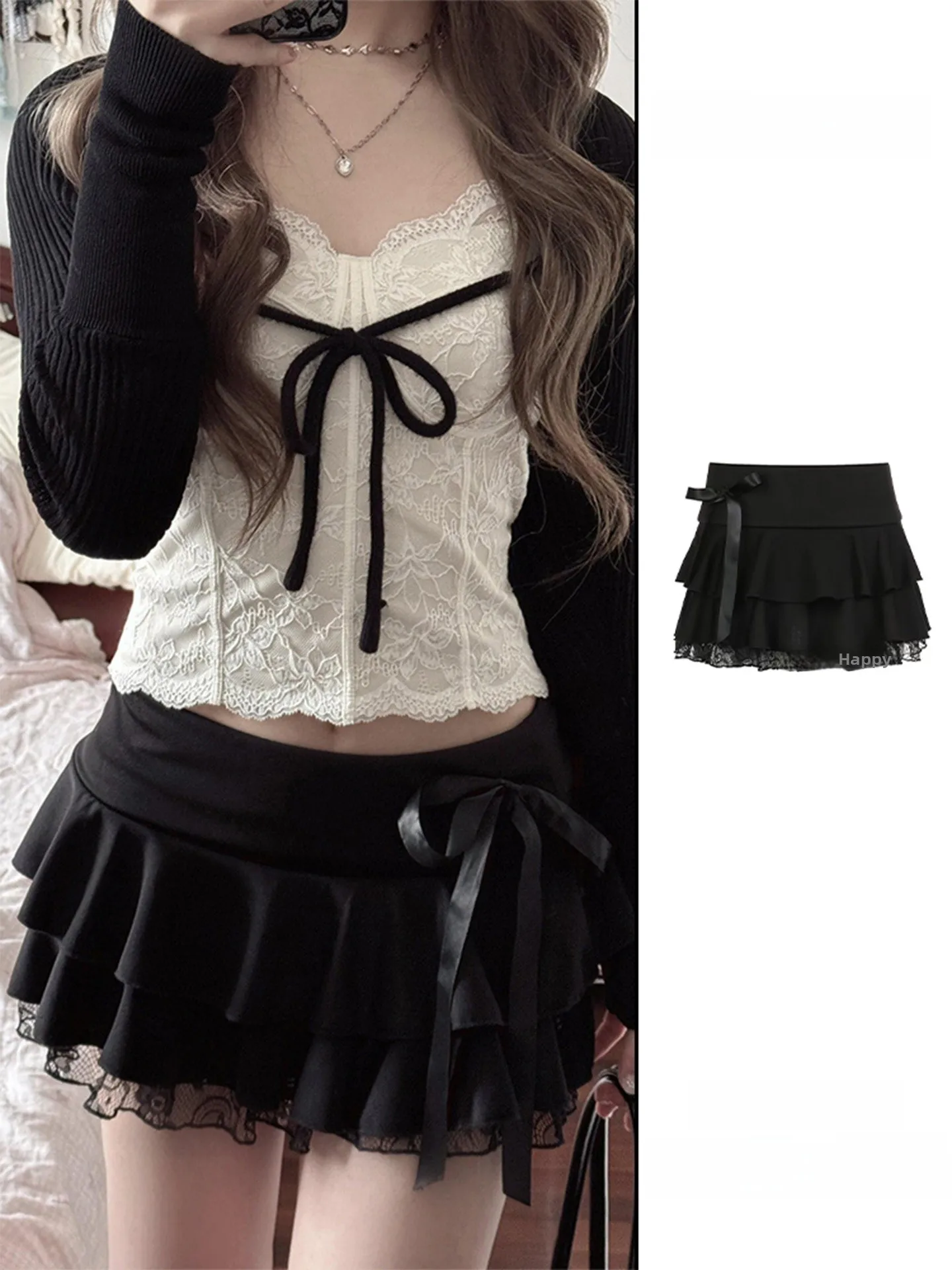 Y2K Spicy Girl Black Bowknot Lace Cake Skirt Women's Spring Summer Vintage Versatile Slim A-Line Short Skirts
Y2K Spicy Girl Black Bowknot Lace Cake Skirt Women's Spring Summer Vintage Versatile Slim A-Line Short Skirts
