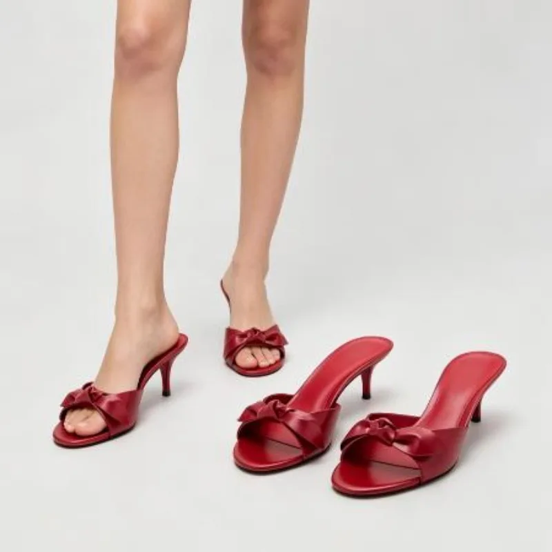 2026Elegant Red Bow High Heel Slippers Women Fashion Round Toe Thin Heel Slide Sandals Summer Sexy Open Toe Brand Designer Shoes
2026Elegant Red Bow High Heel Slippers Women Fashion Round Toe Thin Heel Slide Sandals Summer Sexy Open Toe Brand Designer Shoes