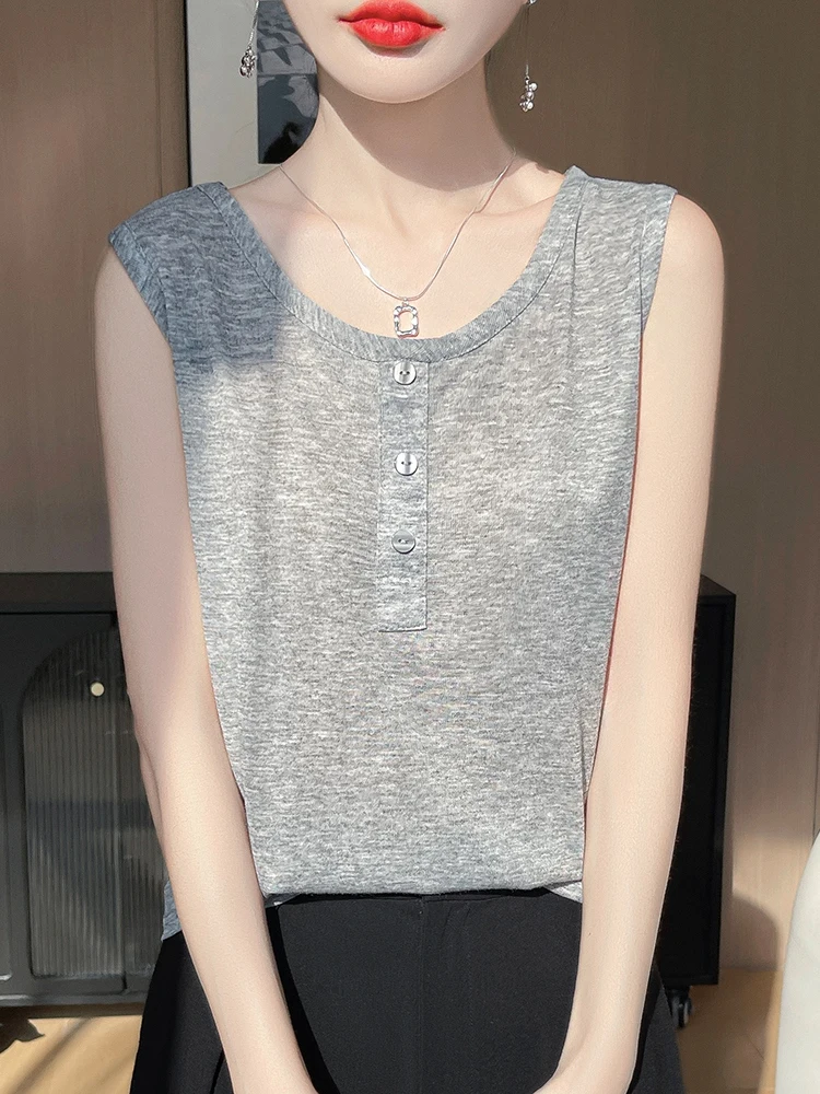 2025 New Spring Summer Fine Spun Thin Sleeveless T-Shirt O-Neck Vest Solid Color Top Women' Clothes Fashion Elegant Casual Style
2025 New Spring Summer Fine Spun Thin Sleeveless T-Shirt O-Neck Vest Solid Color Top Women' Clothes Fashion Elegant Casual Style