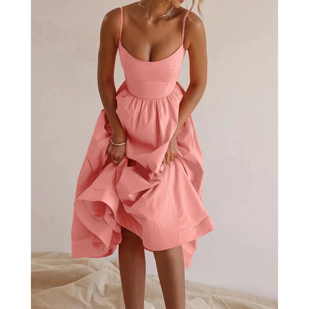 Women Spaghetti Strap U Neck Party Midi Dress Female Party Slim Waist Ruched A-Line Long Dress Evening Elegant korean Fashion
Women Spaghetti Strap U Neck Party Midi Dress Female Party Slim Waist Ruched A-Line Long Dress Evening Elegant korean Fashion