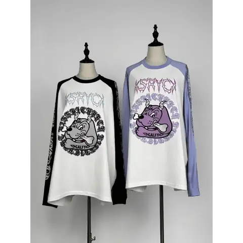 Subcultura Y2K tatuaje bordado llama impresión 3D manga larga linda camiseta de secado rápido