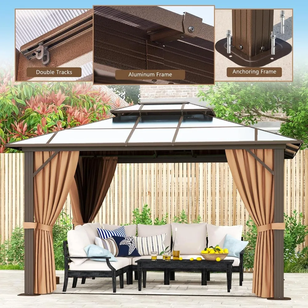 10'x12' Hardtop Gazebo with Netting and Curtains, Outdoor Gazebo with Aluminum Frame, Heavy Duty Double Roof, Gazebos
10'x12' Hardtop Gazebo with Netting and Curtains, Outdoor Gazebo with Aluminum Frame, Heavy Duty Double Roof, Gazebos