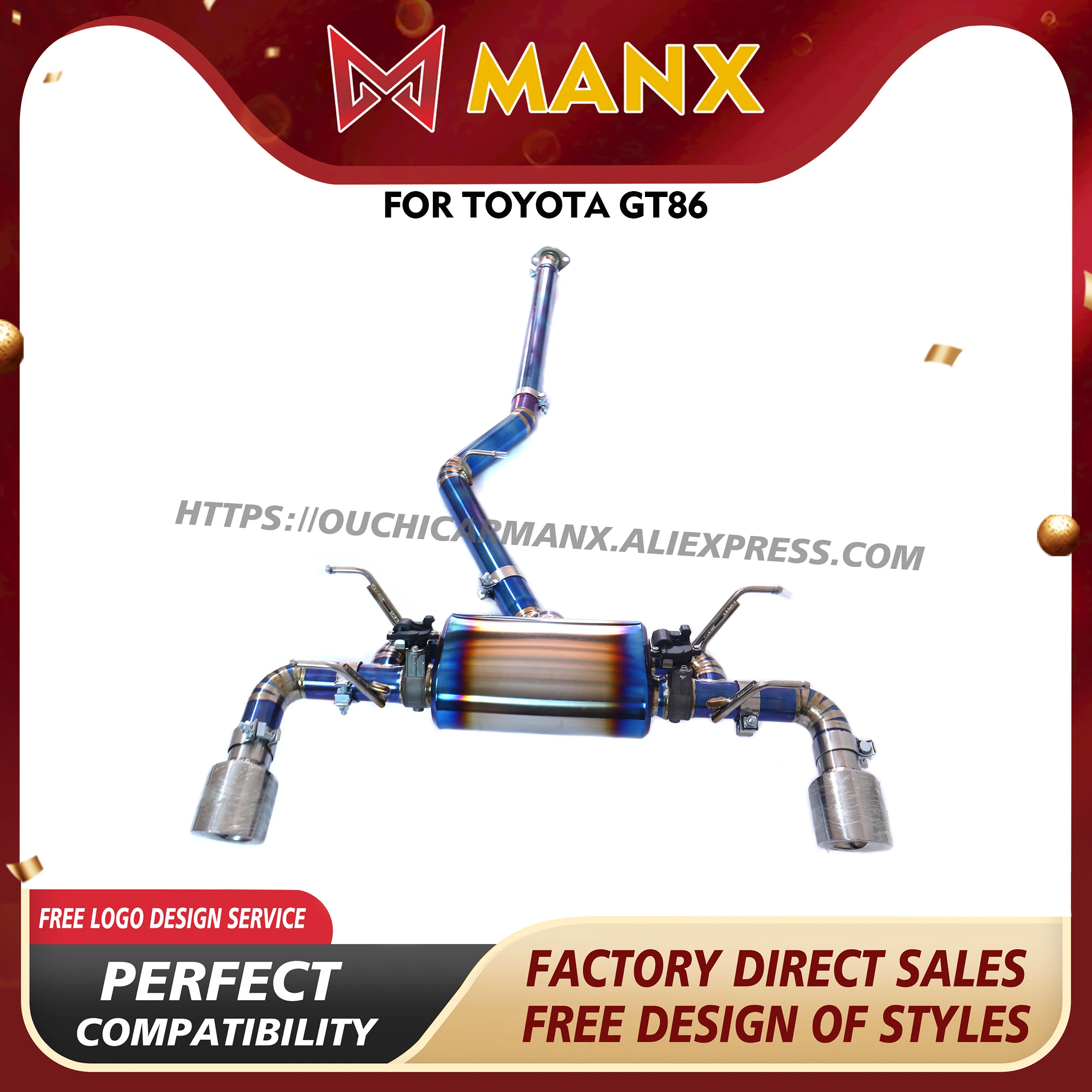 MANX for Toyota GT86 Ti/SS304 Catback Increased power Electronic valve Exhaust system Baked blue DIY modification
MANX for Toyota GT86 Ti/SS304 Catback Increased power Electronic valve Exhaust system Baked blue DIY modification