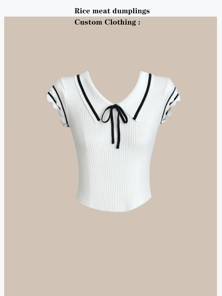 Nautical Style Knitted Summer Top Soft Cozy College Preppy Short Sleeve V-Neck Slimming Fashion Ensemble Flying Sleeve Trend
Nautical Style Knitted Summer Top Soft Cozy College Preppy Short Sleeve V-Neck Slimming Fashion Ensemble Flying Sleeve Trend