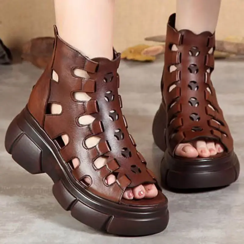 Women's Soft Leather Retro Thick Sole Cool Boots High Top Hollow Out Peep Toe Ankle Boots Spring Summer New Wedges Sandals
Women's Soft Leather Retro Thick Sole Cool Boots High Top Hollow Out Peep Toe Ankle Boots Spring Summer New Wedges Sandals