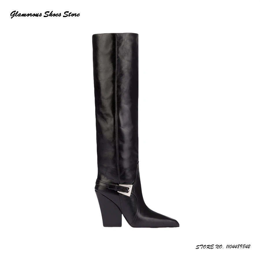 Shiny Leather Knee-high Boots Belt Buckle Pointed Toe High Wedges Tall Boots Spring Autumn Street Style Office Modern Boots
Shiny Leather Knee-high Boots Belt Buckle Pointed Toe High Wedges Tall Boots Spring Autumn Street Style Office Modern Boots