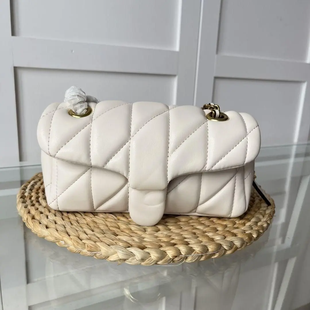 White Quilted Leather Flap Crossbody Bag, Gold Tone Chain Shoulder Purse, Luxury Designer Inspired Women's Handbag
White Quilted Leather Flap Crossbody Bag, Gold Tone Chain Shoulder Purse, Luxury Designer Inspired Women's Handbag