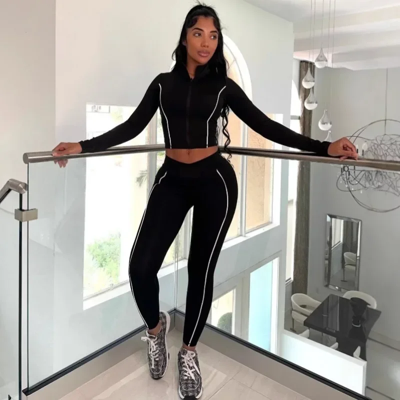 Women Slim Fitness 2 Piece Set Workout Tracksuits Full Sleeve Zipper Cropped Jackets Tops + High Waist Pencil Pants Leisure Suit
Women Slim Fitness 2 Piece Set Workout Tracksuits Full Sleeve Zipper Cropped Jackets Tops + High Waist Pencil Pants Leisure Suit