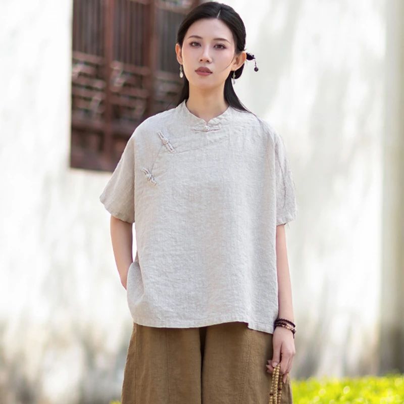 Women Cotton Linen Casual Shirt New 2026 Summer Chinese Style Mandarin Collar Solid Color Female Short Sleeve Tops Shirts M2682
Women Cotton Linen Casual Shirt New 2026 Summer Chinese Style Mandarin Collar Solid Color Female Short Sleeve Tops Shirts M2682