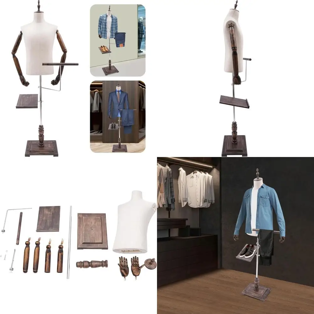 Adjustable White Male Mannequin with Stand, Wood Arm, Shoe Rack for Suit Display in Shops
Adjustable White Male Mannequin with Stand, Wood Arm, Shoe Rack for Suit Display in Shops