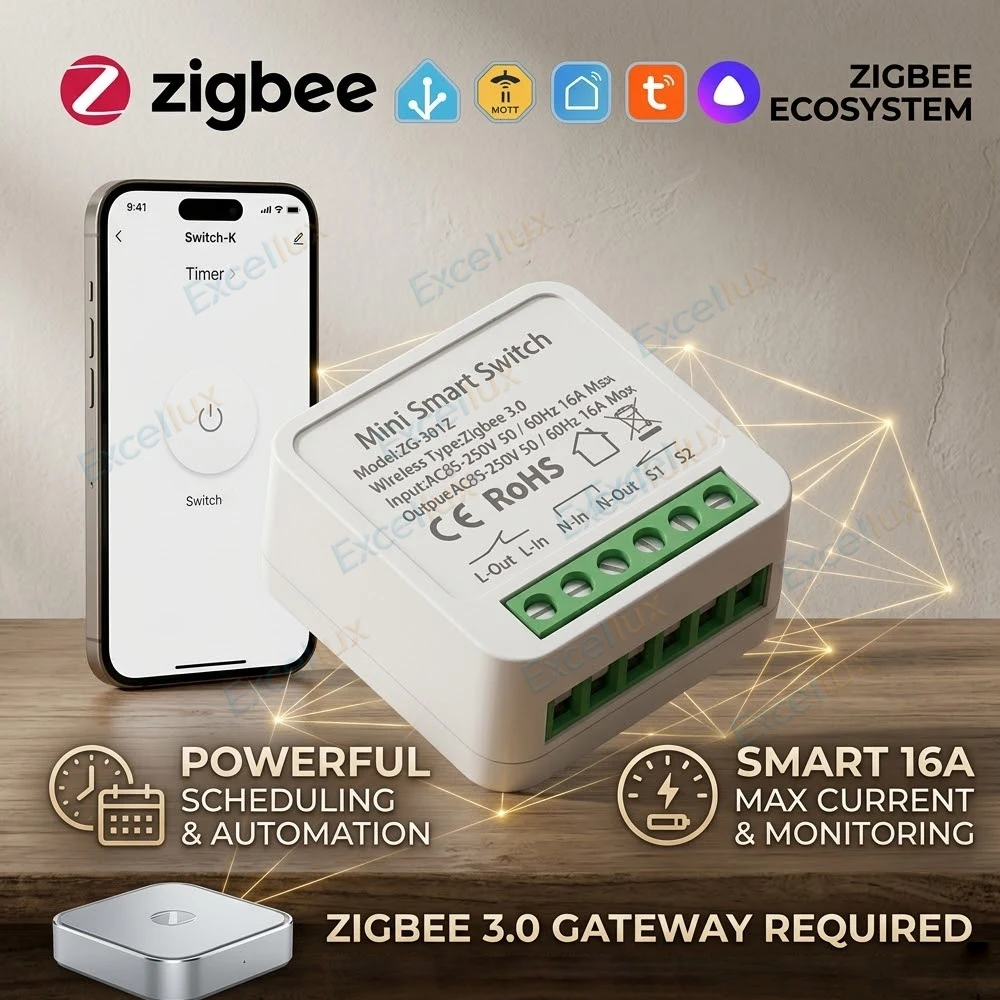 Zigbee 3.0 Smart Switch 16A Mini Module DIY 2 Way Control Smart Home Relay Automation Breaker works with Tuya Z2M Home Assistant
Zigbee 3.0 Smart Switch 16A Mini Module DIY 2 Way Control Smart Home Relay Automation Breaker works with Tuya Z2M Home Assistant