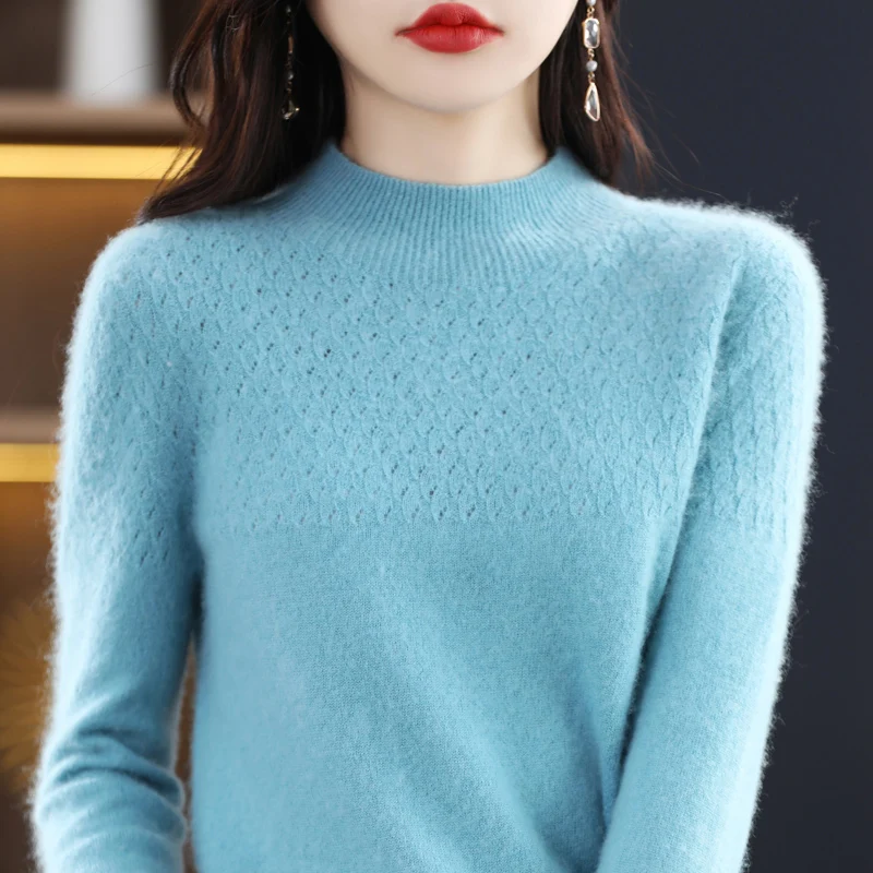 New autumn and winter 100% wool single-line ready-to-wear hollow women's pullover O-neck cashmere sweater knitted solid color
New autumn and winter 100% wool single-line ready-to-wear hollow women's pullover O-neck cashmere sweater knitted solid color