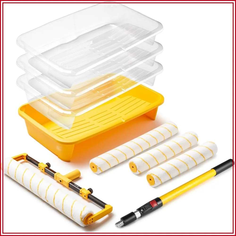 18" Paint Roller Kit, 10-Piece Tray with Liners, 12" & 18" Microfiber Rollers, Extension Pole for DIY Interior Walls
18" Paint Roller Kit, 10-Piece Tray with Liners, 12" & 18" Microfiber Rollers, Extension Pole for DIY Interior Walls