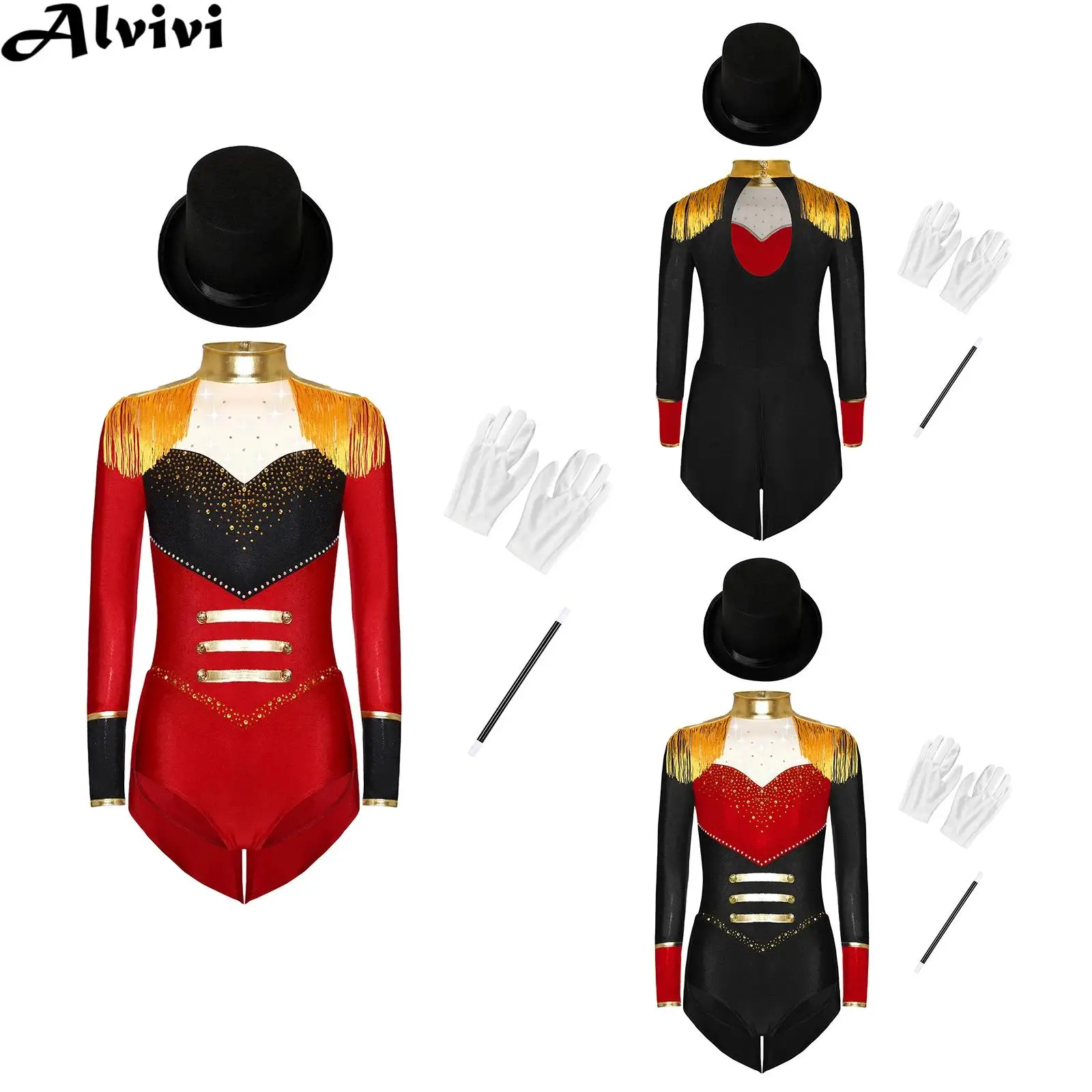 Girls Rhinestone Mesh Magician Bodysuit Tuxedo with Gloves Wand Hat Circus Ringmaster Cosplay Costume for Halloween Carnival
Girls Rhinestone Mesh Magician Bodysuit Tuxedo with Gloves Wand Hat Circus Ringmaster Cosplay Costume for Halloween Carnival