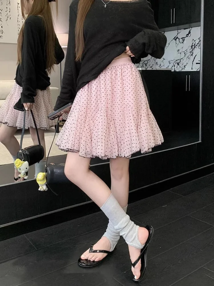Pink Polka Dot Half Skirt Women's Summer New Small Size Lace A-Line Short Skirt Fluffy Cake Net Skirt Commute Korean Style
Pink Polka Dot Half Skirt Women's Summer New Small Size Lace A-Line Short Skirt Fluffy Cake Net Skirt Commute Korean Style