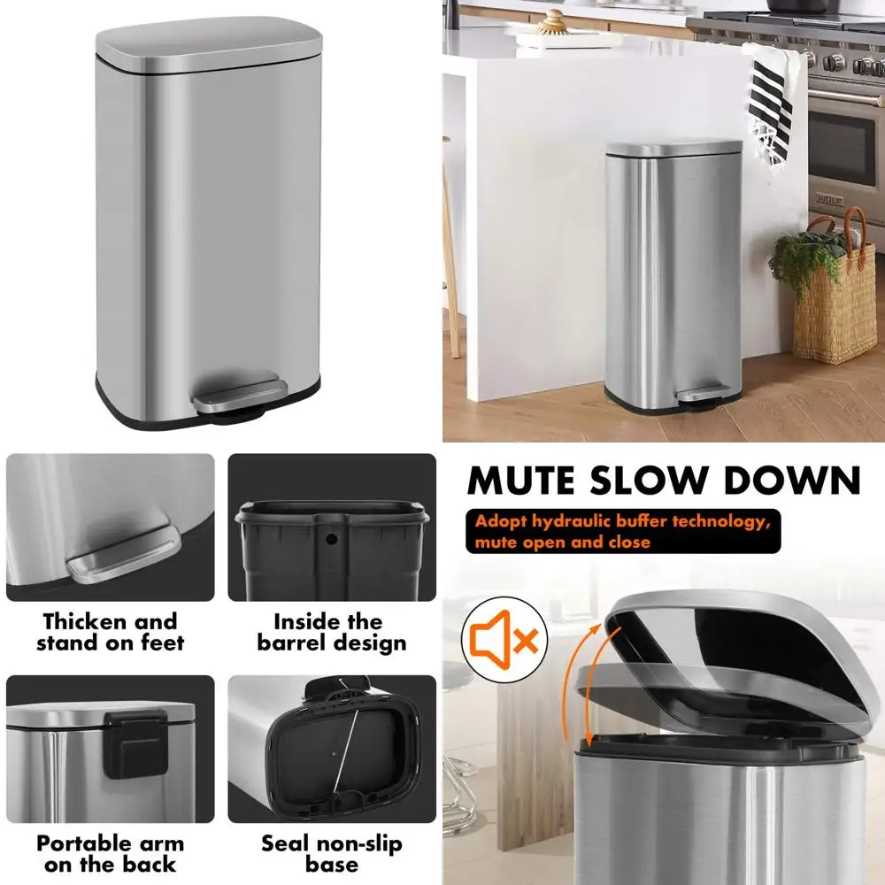 Stainless Steel 8 Gallon Trash Can with Soft-Close Pedal Lid - Fingerprint Resistant, Hands-Free Step Trash Bin
Stainless Steel 8 Gallon Trash Can with Soft-Close Pedal Lid - Fingerprint Resistant, Hands-Free Step Trash Bin