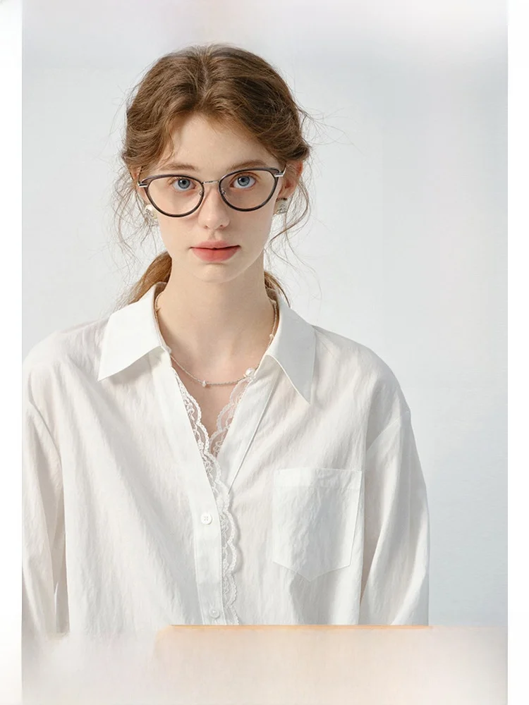 White Lace Trim Loose Long Sve irt Women's Spring Faion VEGA CHANG Ele Casual Top for Young Women
White Lace Trim Loose Long Sve irt Women's Spring Faion VEGA CHANG Ele Casual Top for Young Women