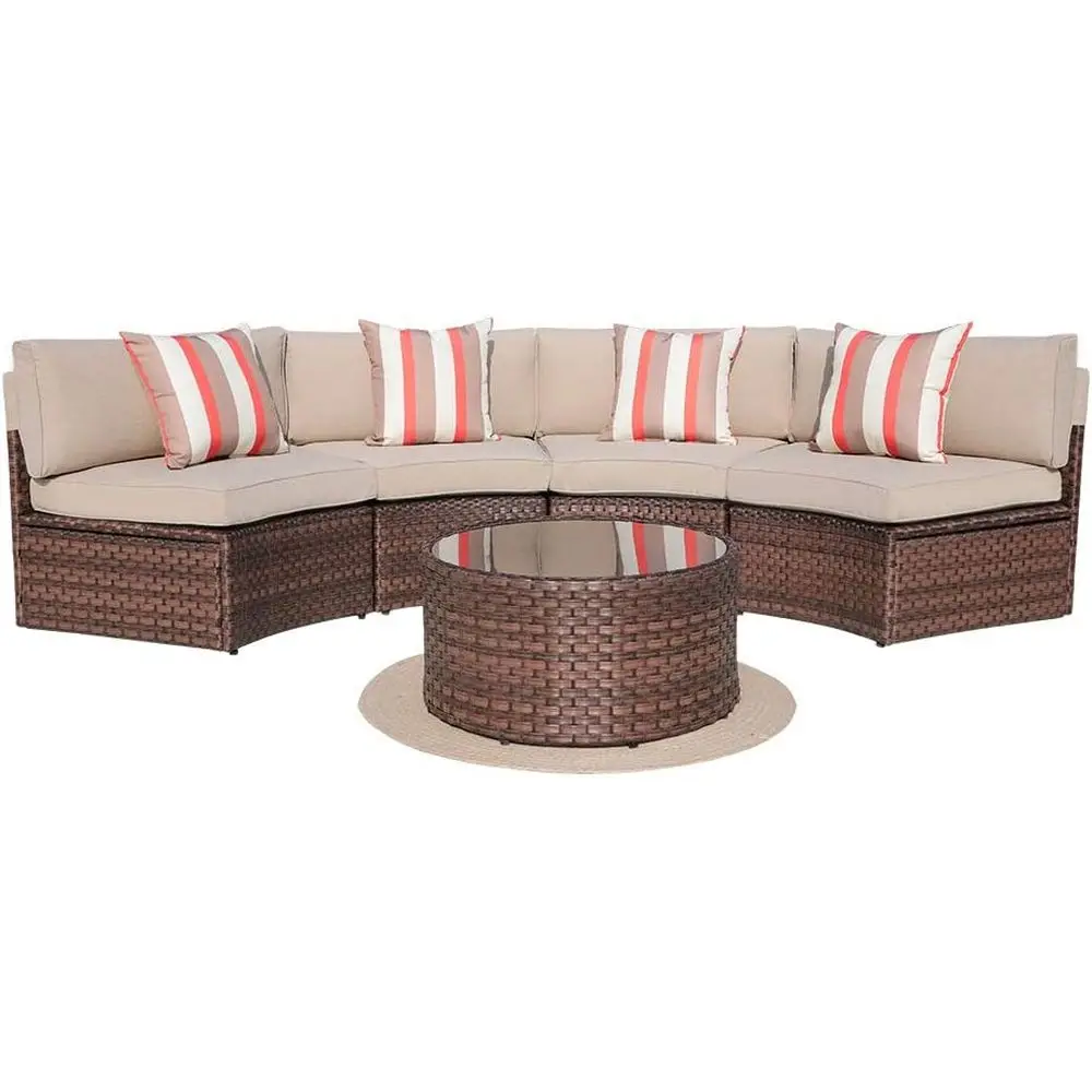 Brown PE Wicker Outdoor Sectional Sofa Set with Beige Cushions and Tempered Glass Coffee Table Cover
Brown PE Wicker Outdoor Sectional Sofa Set with Beige Cushions and Tempered Glass Coffee Table Cover
