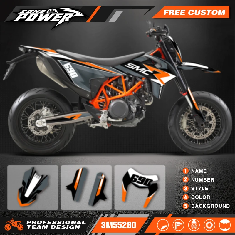PowerZone Custom Team Graphics Decals Stickers Kit For KTM 19-21 SMC-R 690 Enduro Motorcycle Custom Number Name Background
PowerZone Custom Team Graphics Decals Stickers Kit For KTM 19-21 SMC-R 690 Enduro Motorcycle Custom Number Name Background