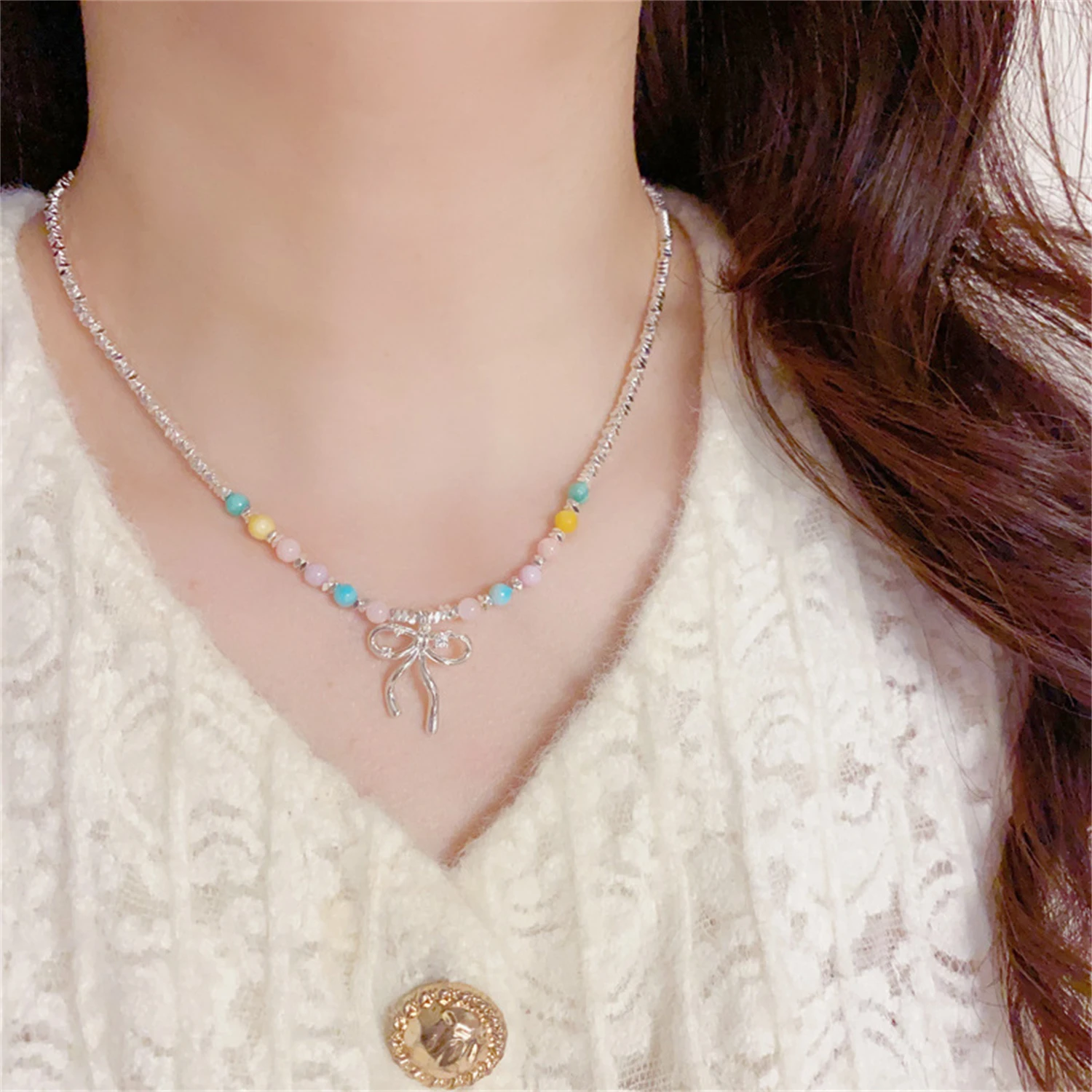 WAKA Cute Bow Pendant Necklace for Women Girls Colorful Beaded Chain Choker Sweet Elegant Jewelry for Daily Party Gift Wear
WAKA Cute Bow Pendant Necklace for Women Girls Colorful Beaded Chain Choker Sweet Elegant Jewelry for Daily Party Gift Wear