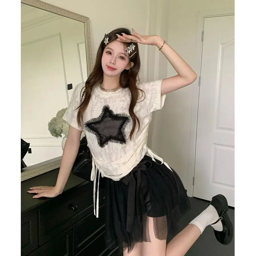 Drawstring Star Short-sleeved T-shirt Women's Autumn American Spice Girl Style Design Top
Drawstring Star Short-sleeved T-shirt Women's Autumn American Spice Girl Style Design Top