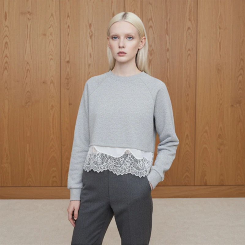 Minimalist Unique Lace-spliced Women Top Fashionable Round-neck Long-sleeved Tops Lady 2026 Spring Daily Commuting Casual Wear
Minimalist Unique Lace-spliced Women Top Fashionable Round-neck Long-sleeved Tops Lady 2026 Spring Daily Commuting Casual Wear