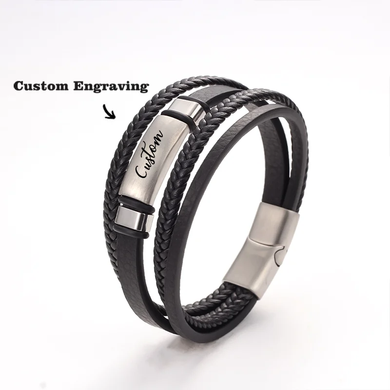 Customizable Engraved Multi-Layer Woven Microfiber Leather Magnetic Clasp Men's Bracelet, with a Simple, Trendy, Tough, and Versatile Design Suitable for Everyday Wear and Commuting, Can Be Used as a Gift for Birthdays, Father's Day, Valentine's Day, and
Customizable Engraved Multi-Layer Woven Microfiber Leather Magnetic Clasp Men's Bracelet, with a Simple, Trendy, Tough, and Versatile Design Suitable for Everyday Wear and Commuting, Can Be Used as a Gift for Birthdays, Father's Day, Valentine's Day, and