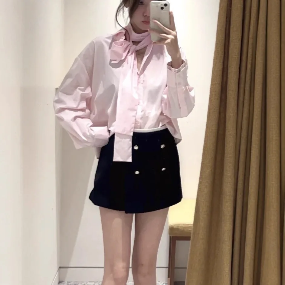 2026 Summer Women's Bow Tie Collar Cotton Pink Shirt Sweet Fashion Stipes Cuff Stiching Long Sleeve Blouse for Ladies
2026 Summer Women's Bow Tie Collar Cotton Pink Shirt Sweet Fashion Stipes Cuff Stiching Long Sleeve Blouse for Ladies